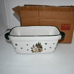 Zrike The Grinch Pulling Sleigh Loaf Pan w Green Trim NEW Details: Ceramic Green